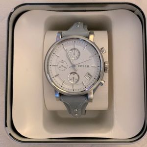 Gorgeous light blue leather banded Fossil watch